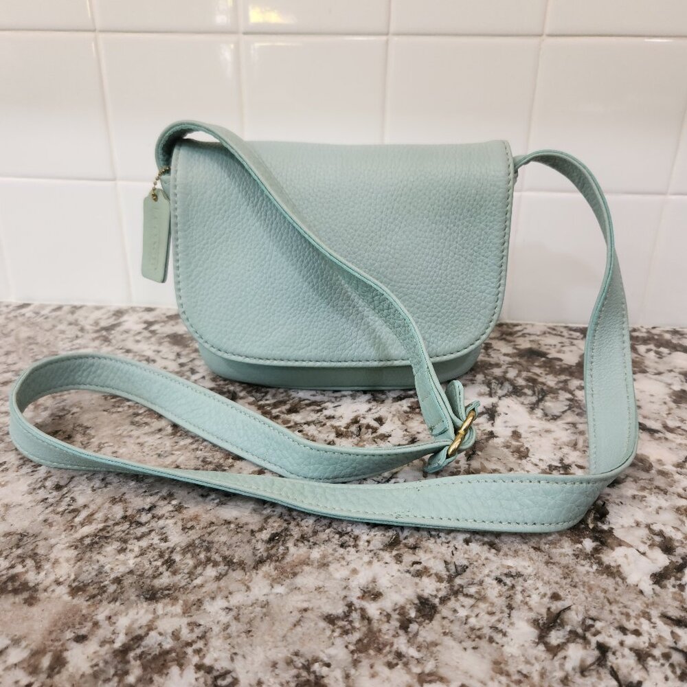 Coach Vintage Aqua Mint Sonoma Small Flap 4919 Natural Grain Leather 1996 USA - Picture 1 of 16